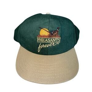 Vintage SnapBack PHEASANTS FOREVER Green Hat Cap Game Hunter Hunting PerfectCond
